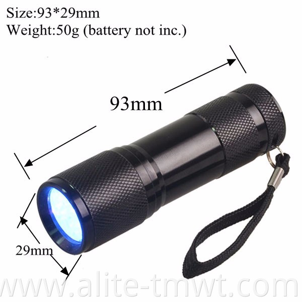 Wholesale 9 LED UV Flashlight 365nm 385nm 395nm Wavelength Aluminum Alloy Mini Blacklight Keychain 9 LED Flashlight With Factory